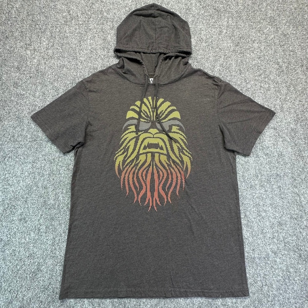 Star Wars Chewbacca Hoodie T-Shirt Mens Large Gray Short Sleeve Hooded Tee